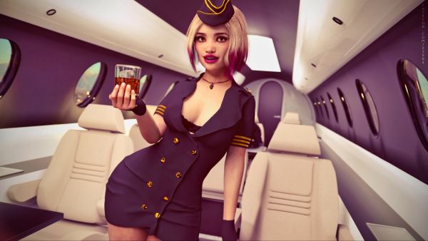 Stewardess Mimi - губастая стюардесса исполняет пошлые прихоти пассажира