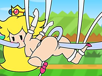 Princess Peach Sex: Щупальца разрывают дырочки принцессы Пич